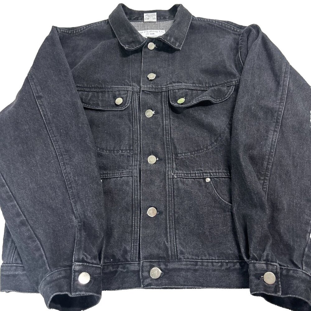 VTG Old Navy Jacket LARGE Black Structured Denim Silver Button Pocket Flap Y2K